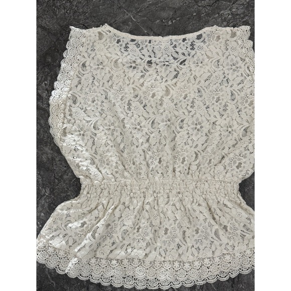 Monroe & Main Womens Lace Short Sleeve Babydoll Top Crochet Cream Sz L - Picture 5 of 10